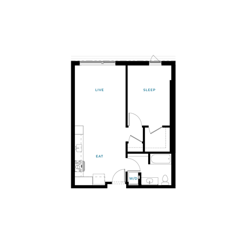 Floor plan for 1 bed, 1 bath, 692 sqft